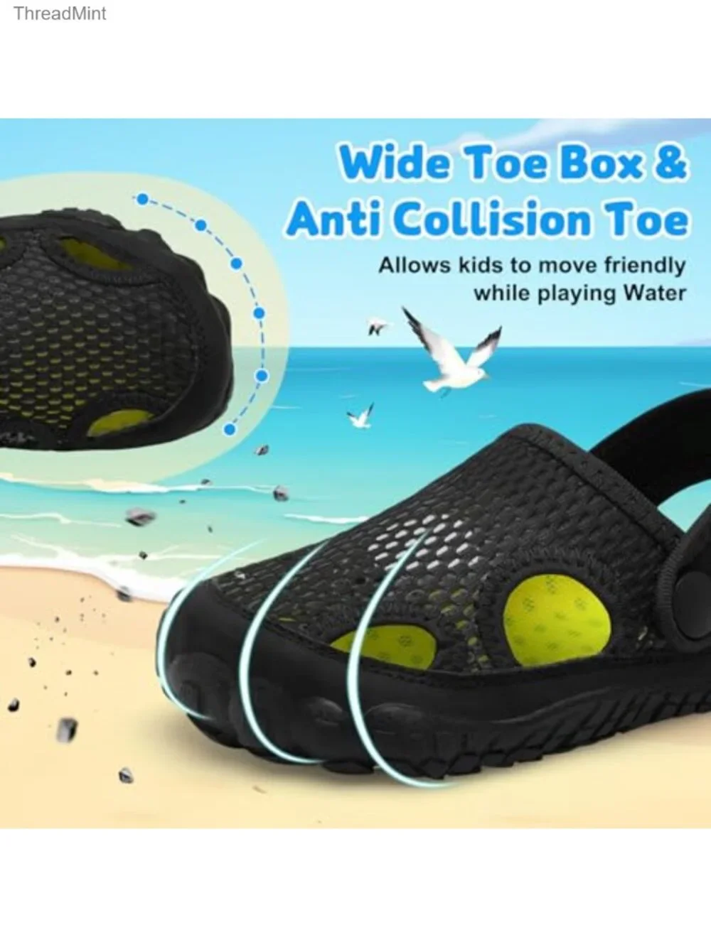 Kids Water Shoes Dual-Wear Quick Dry Wide Toe Slide Sandals for Beach Pool Swim